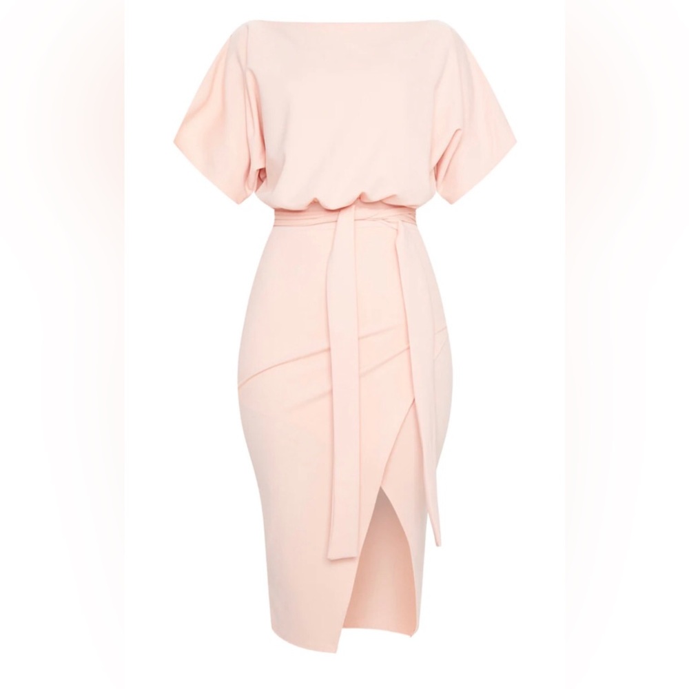 NWT PrettyLittleThing Nude Wrap Front Kimono Sleeve Midi Dress - Picture 3 of 9